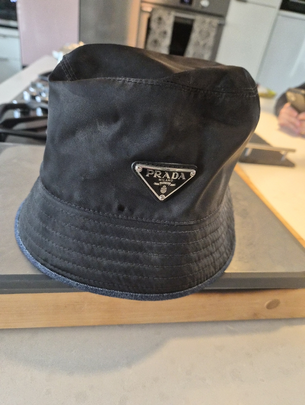Prada Black Nylon Logo Bucket Hat